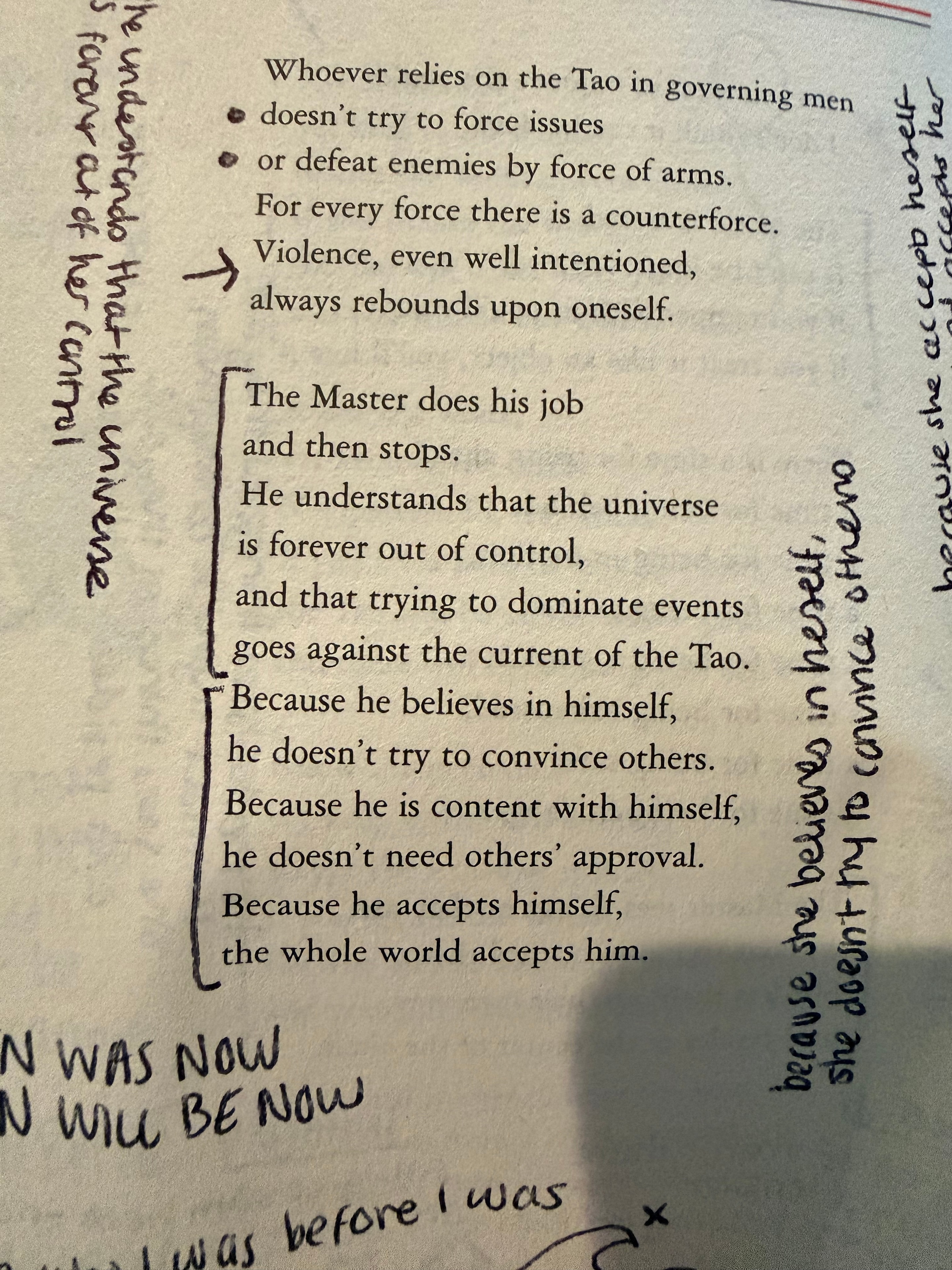 Tao Te Ching — The Master does his job and then stops. He understands that the universe is forever out of control.